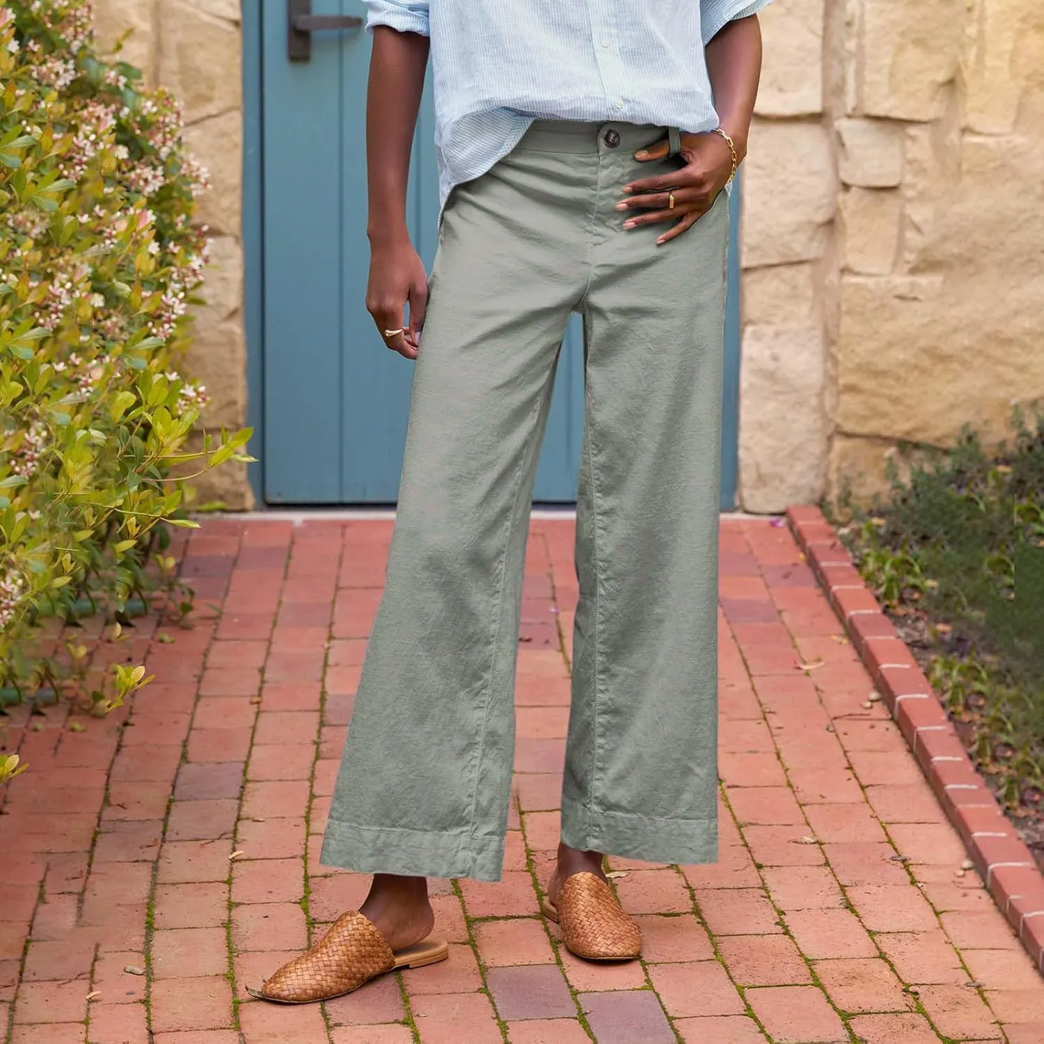 Pants for Women, Linen Straight Leg Peasant Pants WomenS Casual Elastic Waist