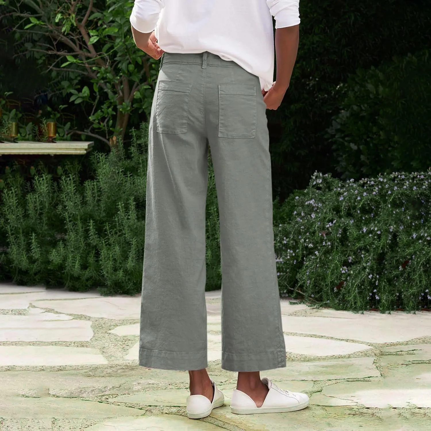 Pants for Women, Linen Straight Leg Peasant Pants WomenS Casual Elastic Waist