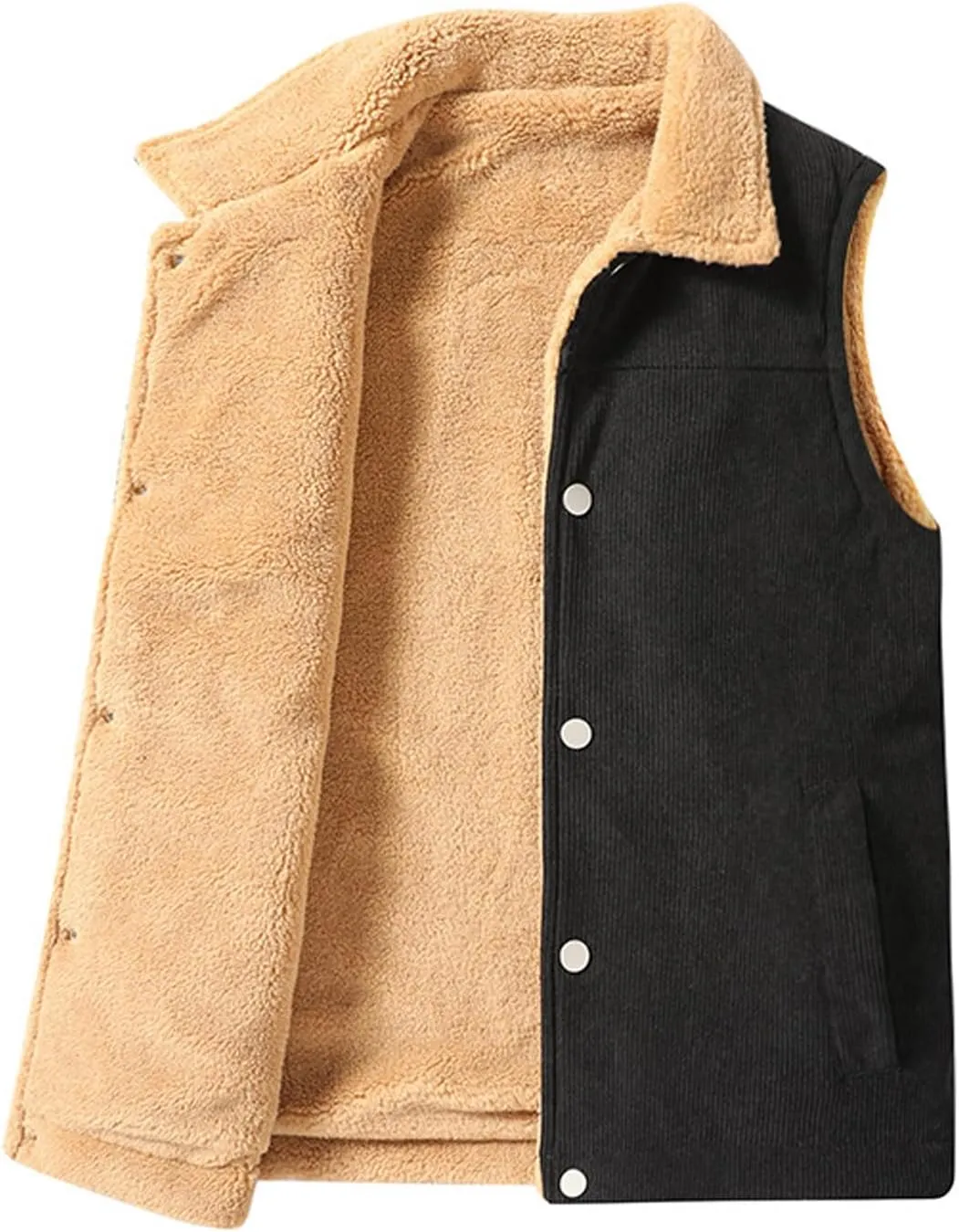 Perbai Mens Winter Warm Fleece Vest Button Down Lapel Sherpa Lined Corduroy Sleeveless Jacket
