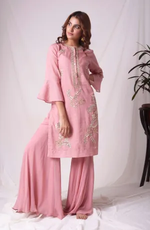 Pink Chanderi Gota Embroidery Kurta with Garara Suit