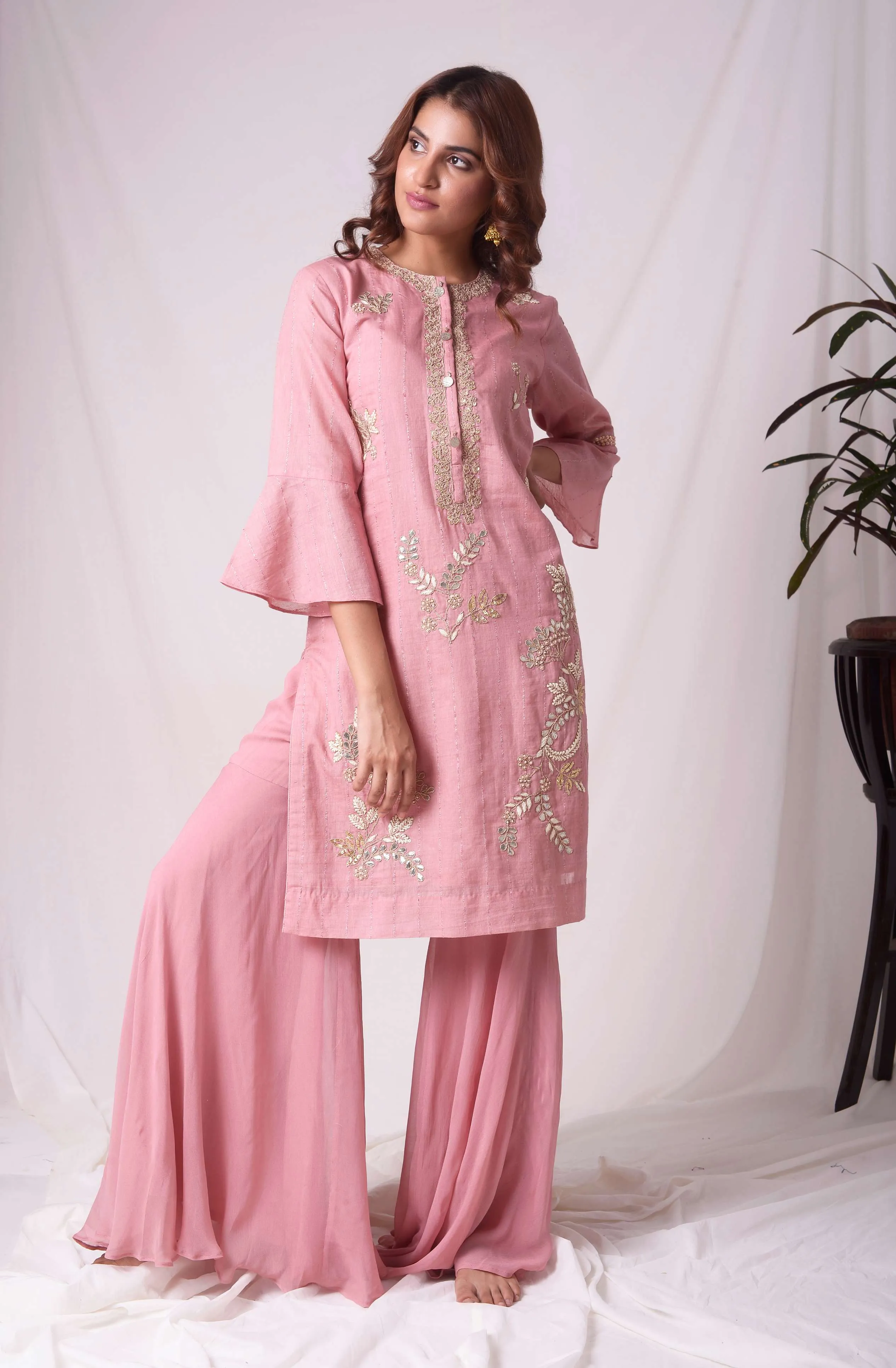 Pink Chanderi Gota Embroidery Kurta with Garara Suit