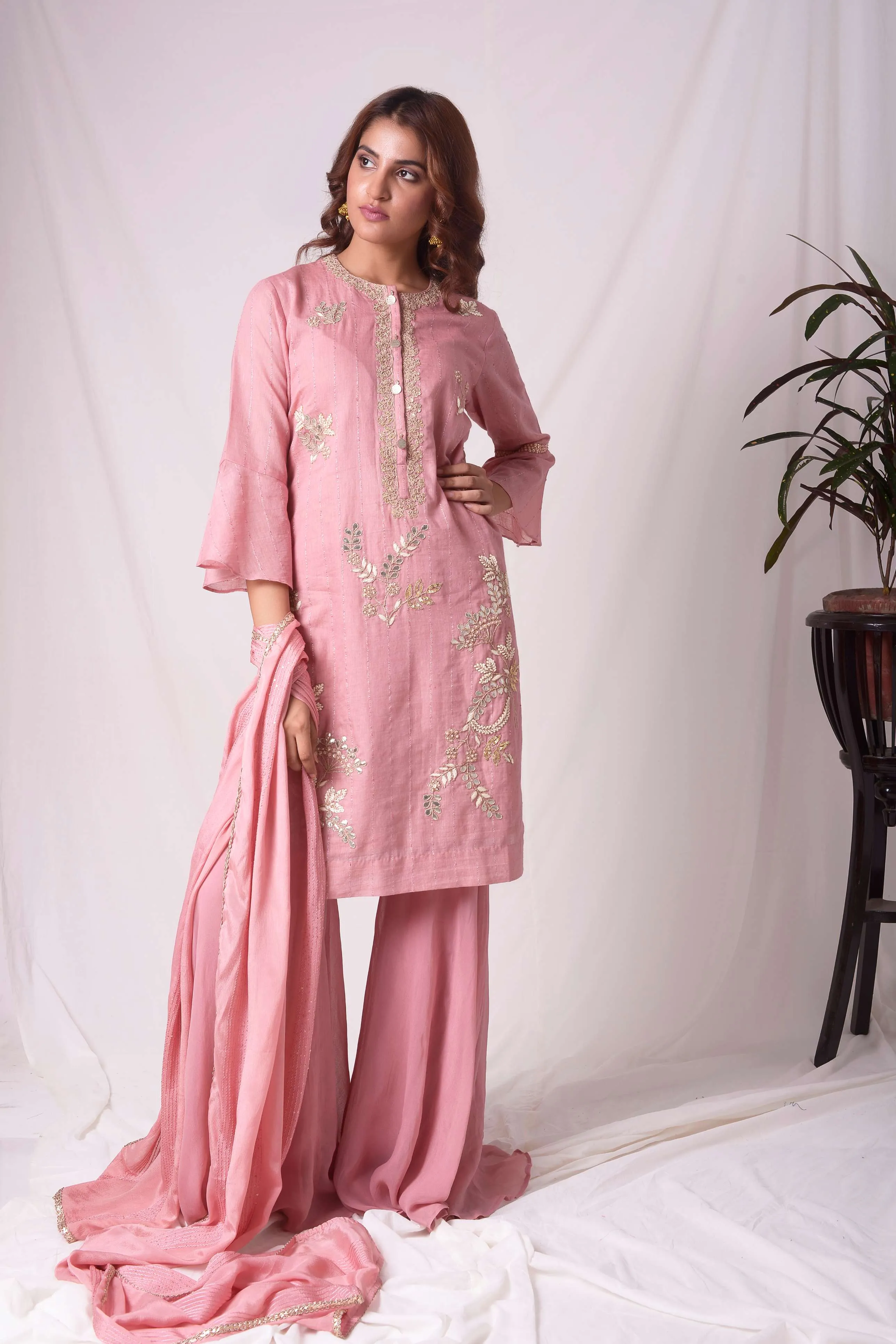 Pink Chanderi Gota Embroidery Kurta with Garara Suit