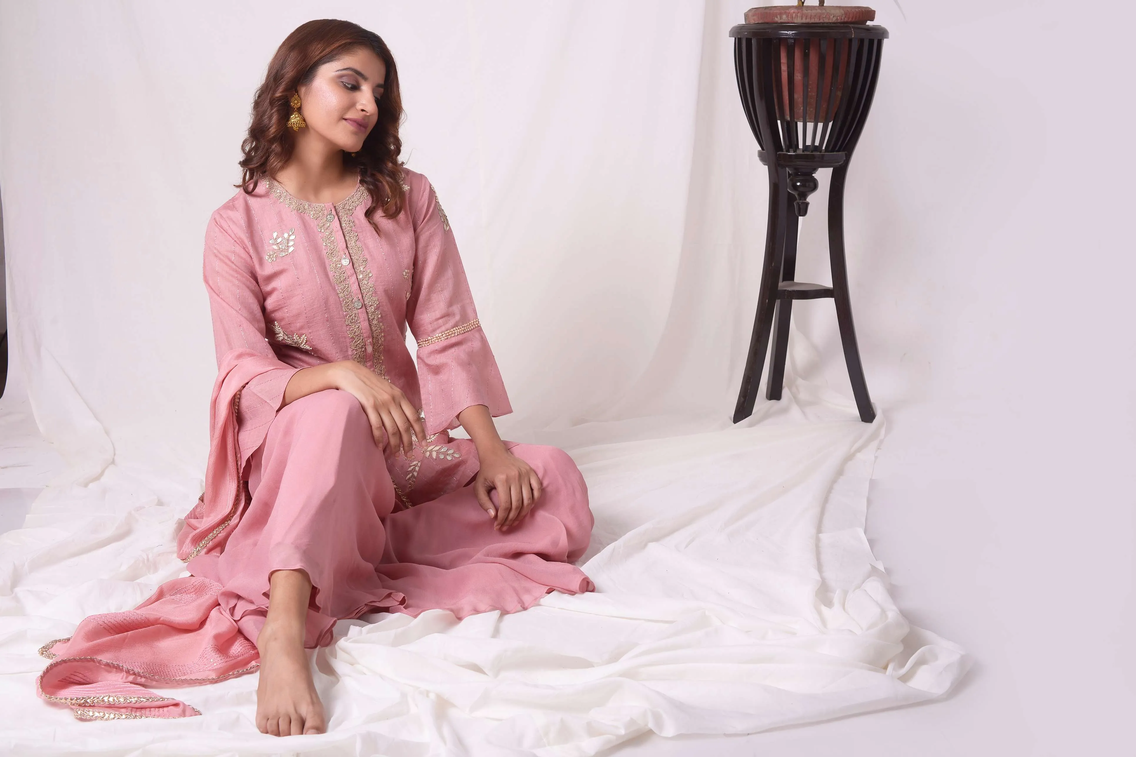 Pink Chanderi Gota Embroidery Kurta with Garara Suit
