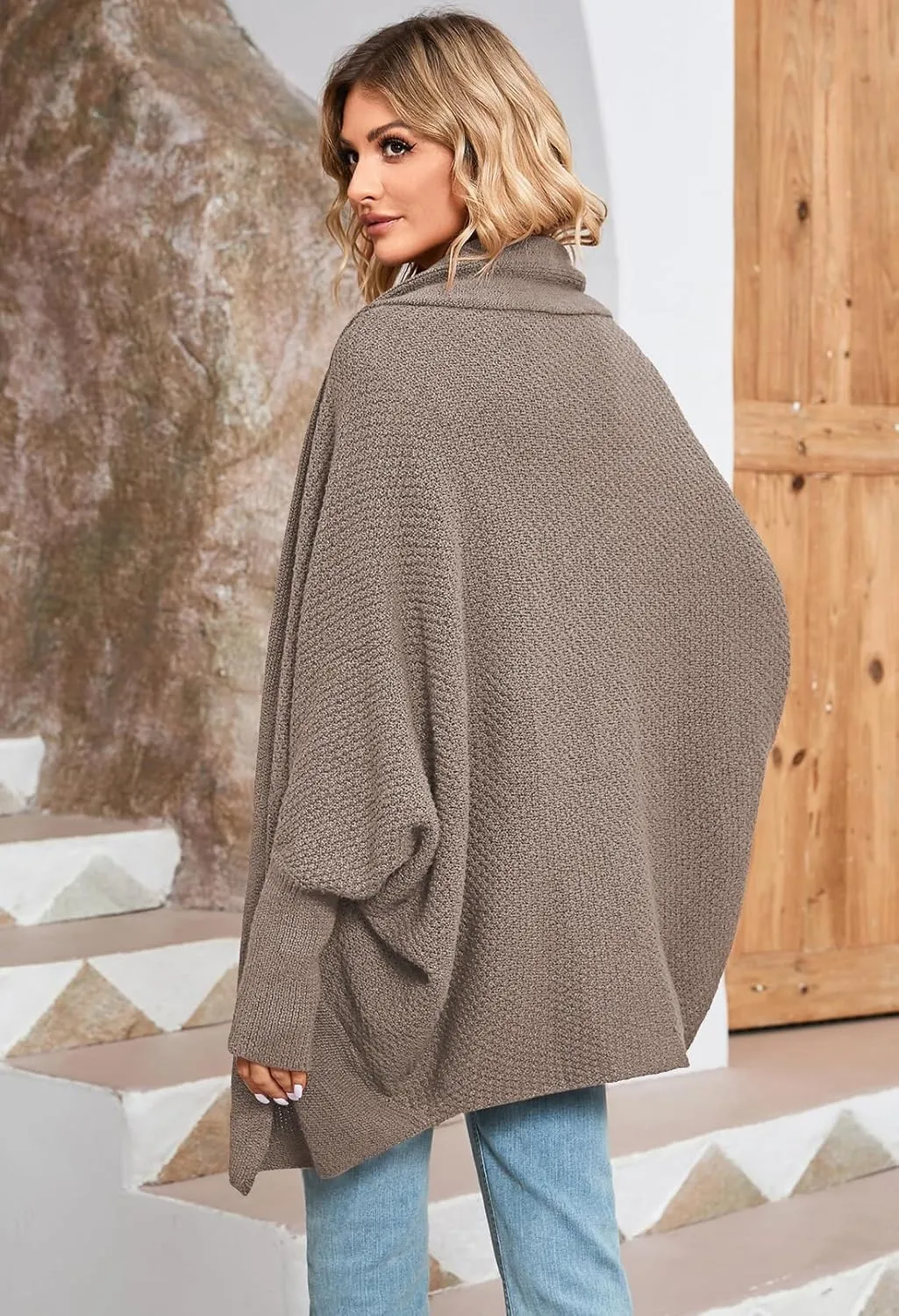 Pink Queen Cardigan Sweaters for Women Oversized Chunky Kimono Slouchy Wrap Batwing Sleeve Open Front Outwear Coat