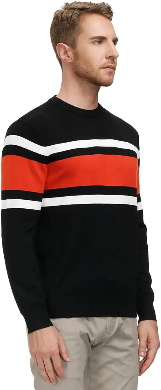 PJ Paul Jones Mens Striped Pullover Sweater Crewneck Contrast Fine Knitted Sweaters