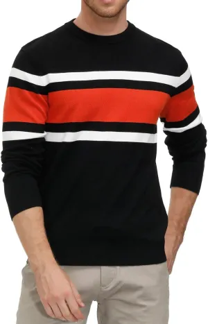 PJ Paul Jones Mens Striped Pullover Sweater Crewneck Contrast Fine Knitted Sweaters