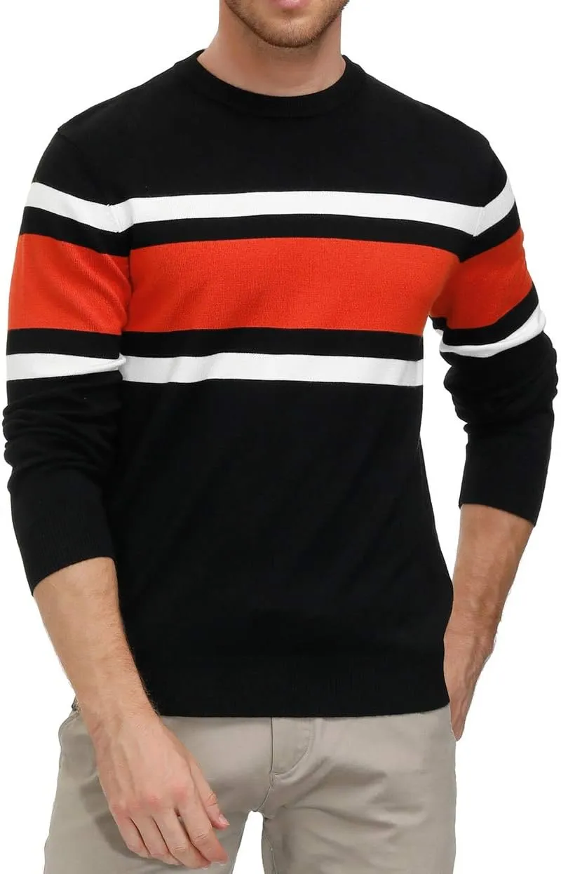 PJ Paul Jones Mens Striped Pullover Sweater Crewneck Contrast Fine Knitted Sweaters