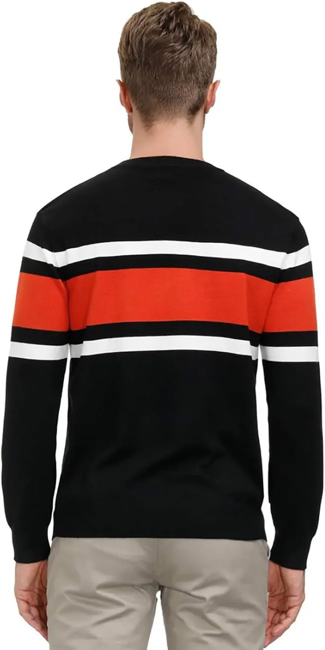 PJ Paul Jones Mens Striped Pullover Sweater Crewneck Contrast Fine Knitted Sweaters