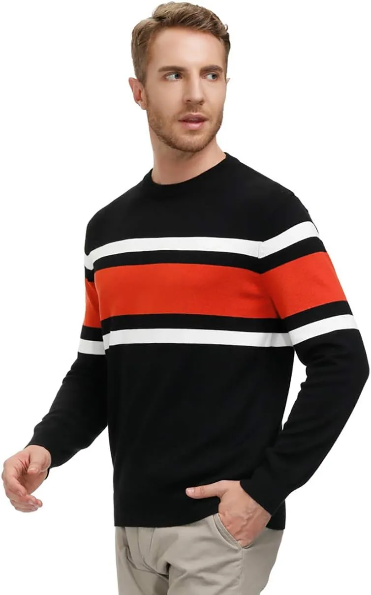 PJ Paul Jones Mens Striped Pullover Sweater Crewneck Contrast Fine Knitted Sweaters