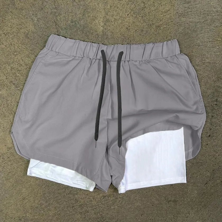 Plain Double Layer Shorts Quick Dry Sport Shorts