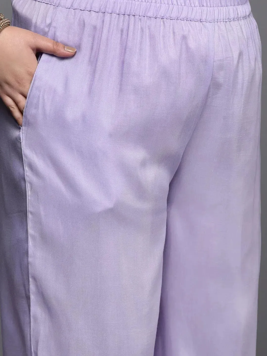 Plus Size Lavender Woven Design Silk Blend Straight Kurta With Palazzos & Dupatta