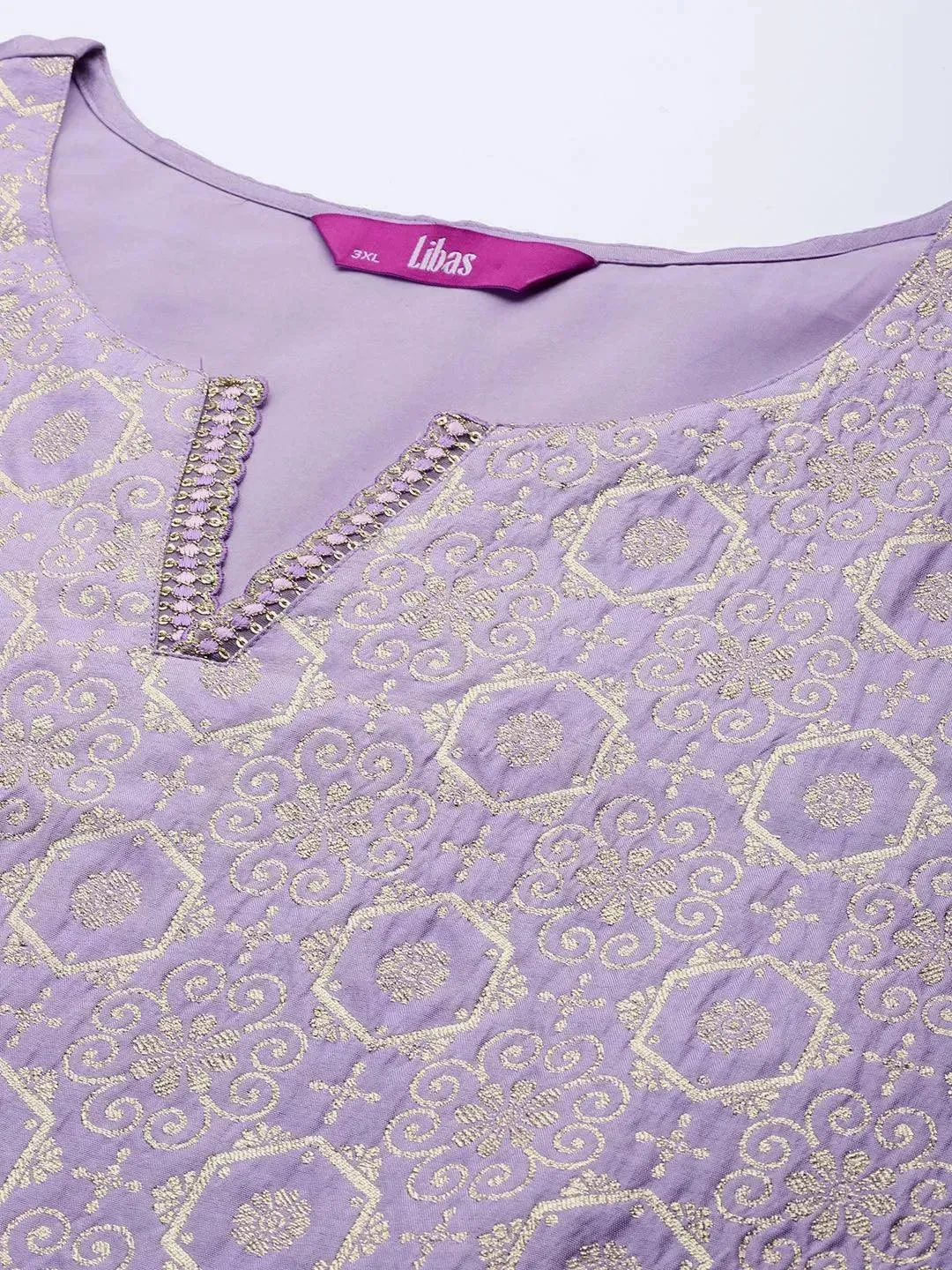 Plus Size Lavender Woven Design Silk Blend Straight Kurta With Palazzos & Dupatta