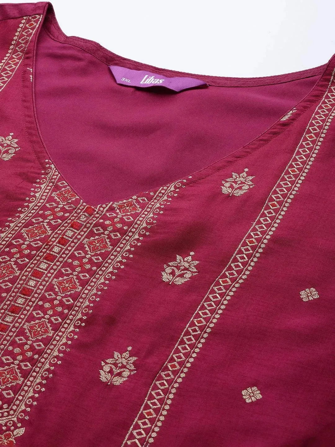 Plus Size Purple Self Design Silk Blend Straight Kurta With Dupatta
