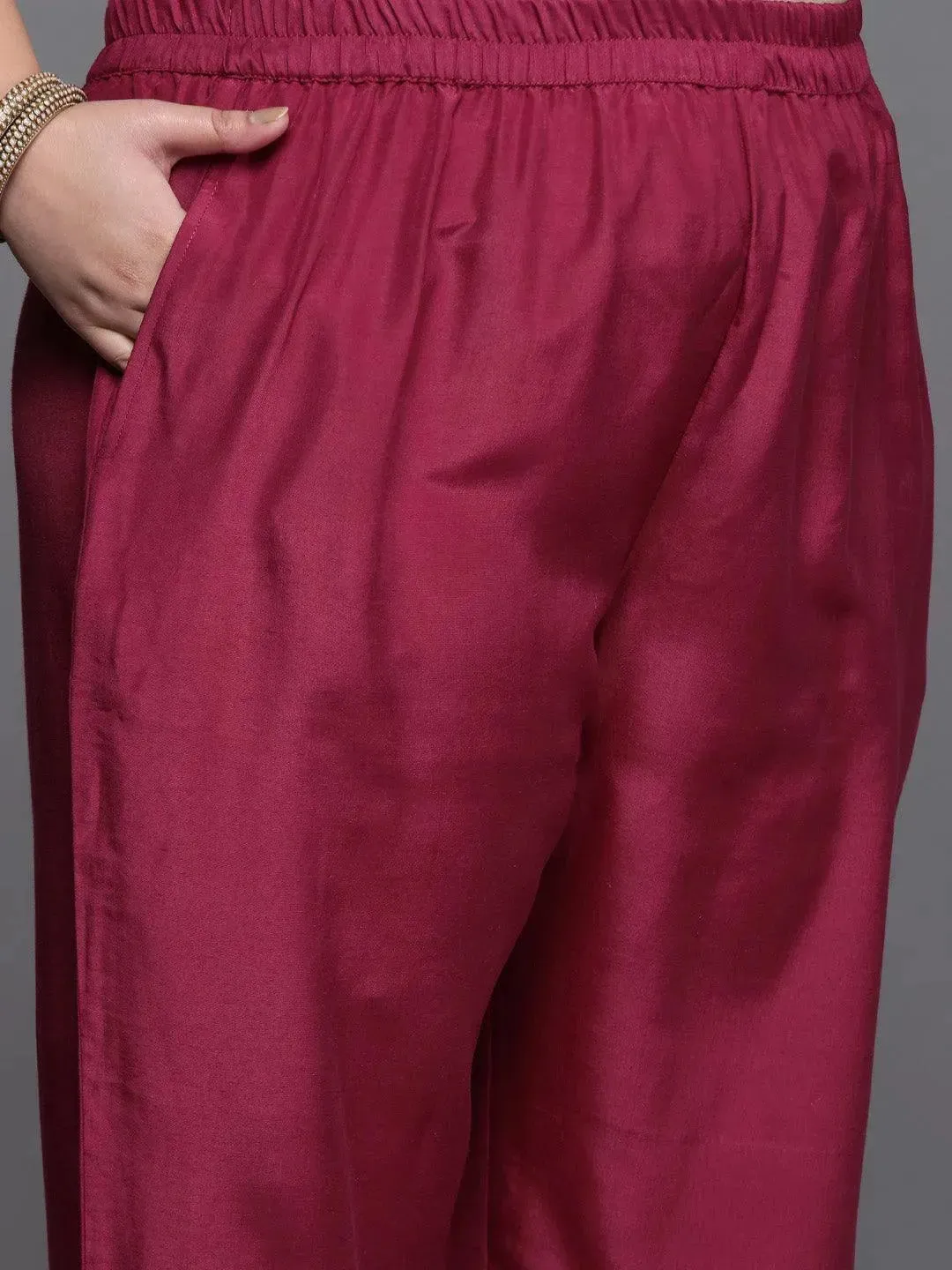 Plus Size Purple Self Design Silk Blend Straight Kurta With Dupatta