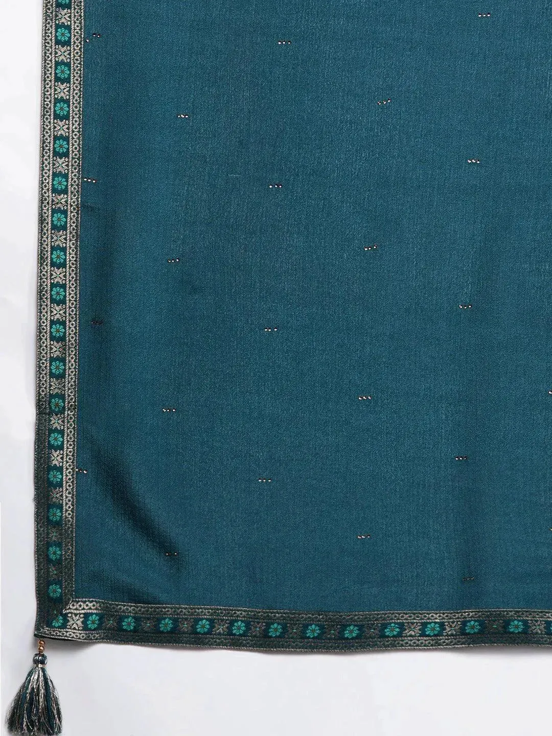 Plus Size Teal Self Design Silk Blend Straight Kurta With Dupatta