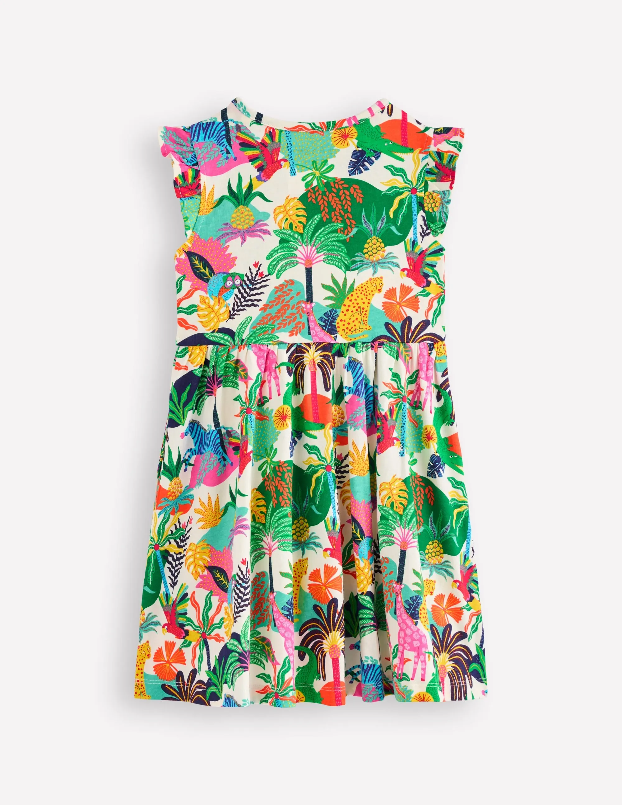 Posie Frill Sleeve Dress-Soft Ivory Multi Jungle