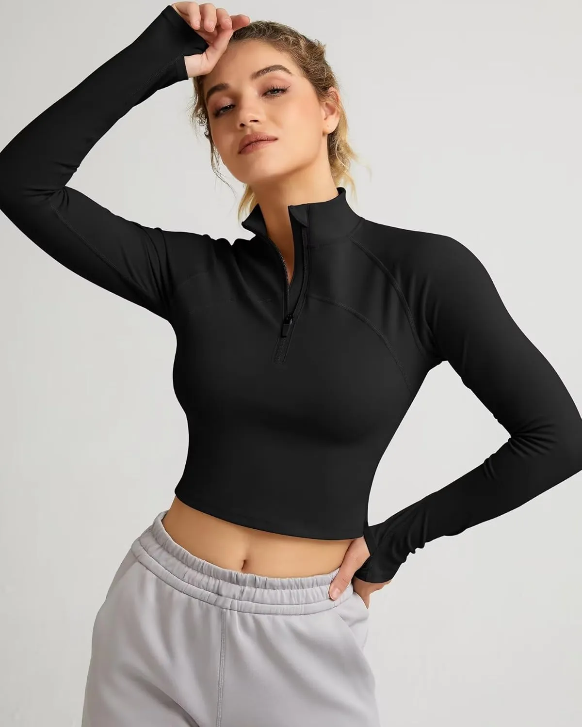 QUEENIEKE Hooded Workout Jacket for Women - Zip Up Athletic Running BBL Jacket Croped Tops with Back Mesh Vent & Thumb Holes