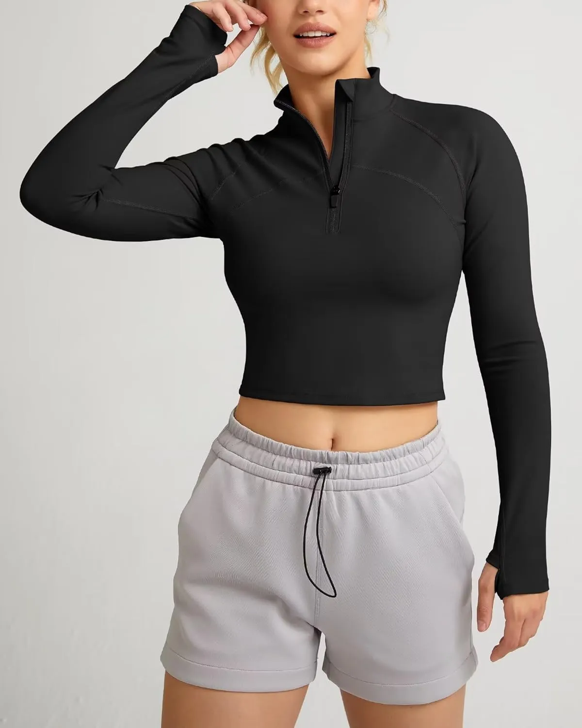QUEENIEKE Hooded Workout Jacket for Women - Zip Up Athletic Running BBL Jacket Croped Tops with Back Mesh Vent & Thumb Holes