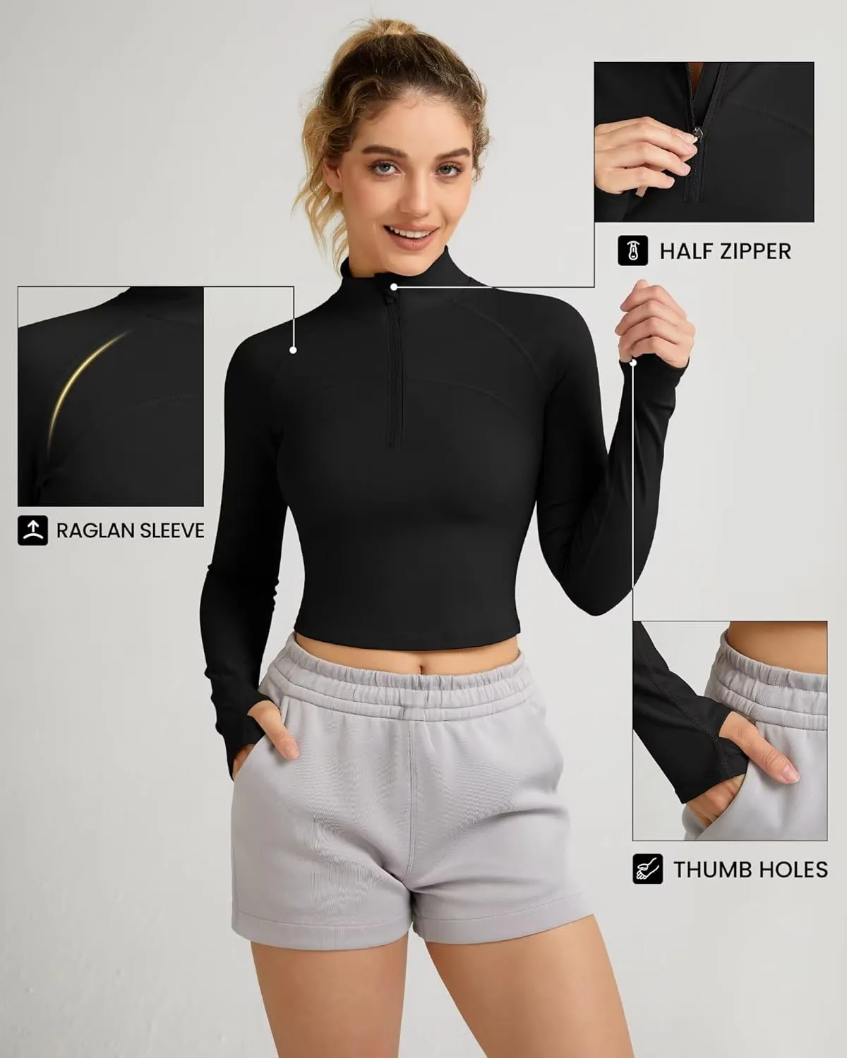 QUEENIEKE Hooded Workout Jacket for Women - Zip Up Athletic Running BBL Jacket Croped Tops with Back Mesh Vent & Thumb Holes