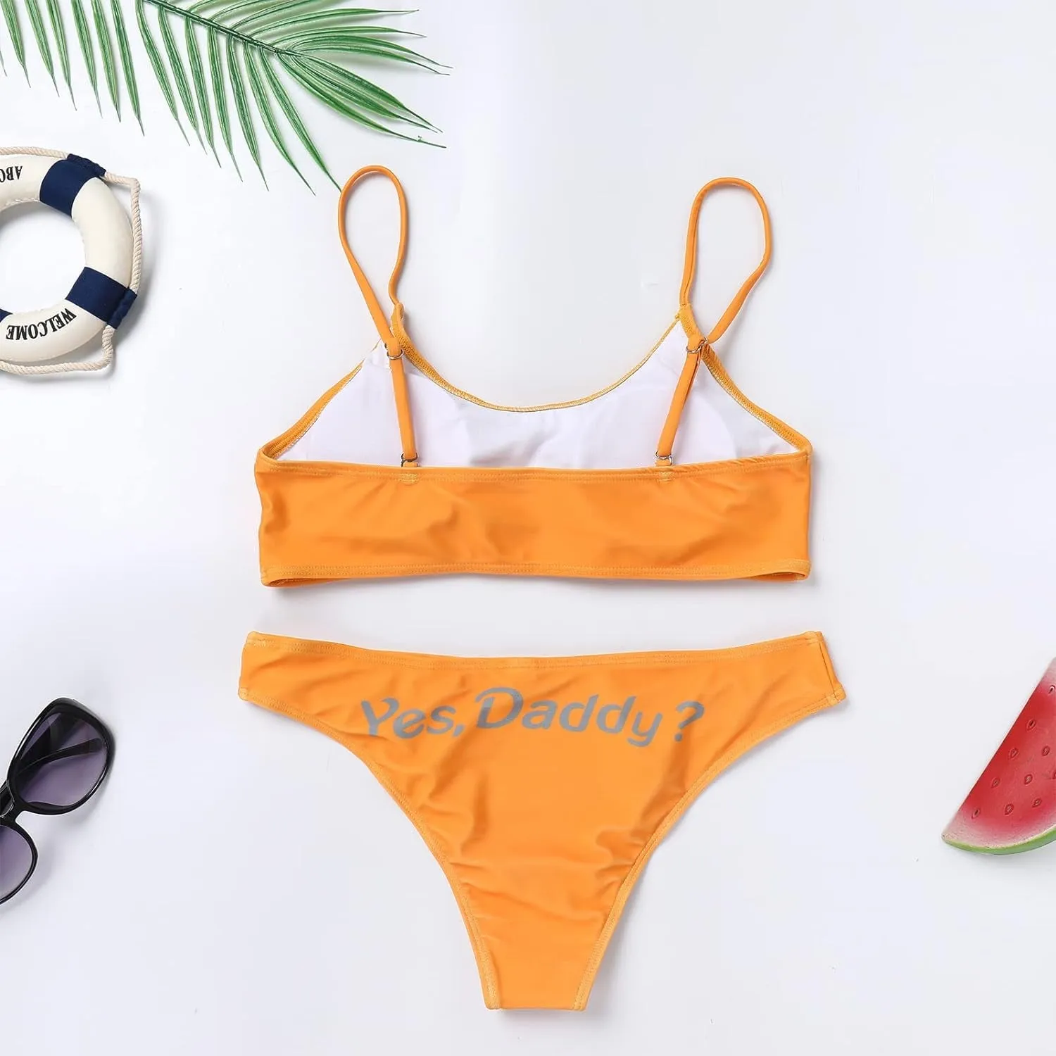 "Flirty 2-Piece 'Yes Daddy Please' Printed Bikini Set - Padded Bra Top & Panty for Ultimate Beach Confidence!"