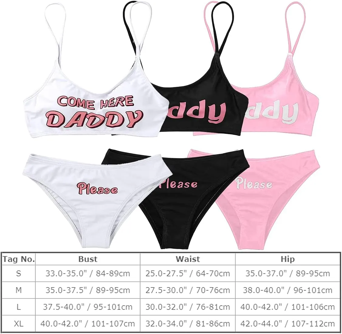 "Flirty 2-Piece 'Yes Daddy Please' Printed Bikini Set - Padded Bra Top & Panty for Ultimate Beach Confidence!"