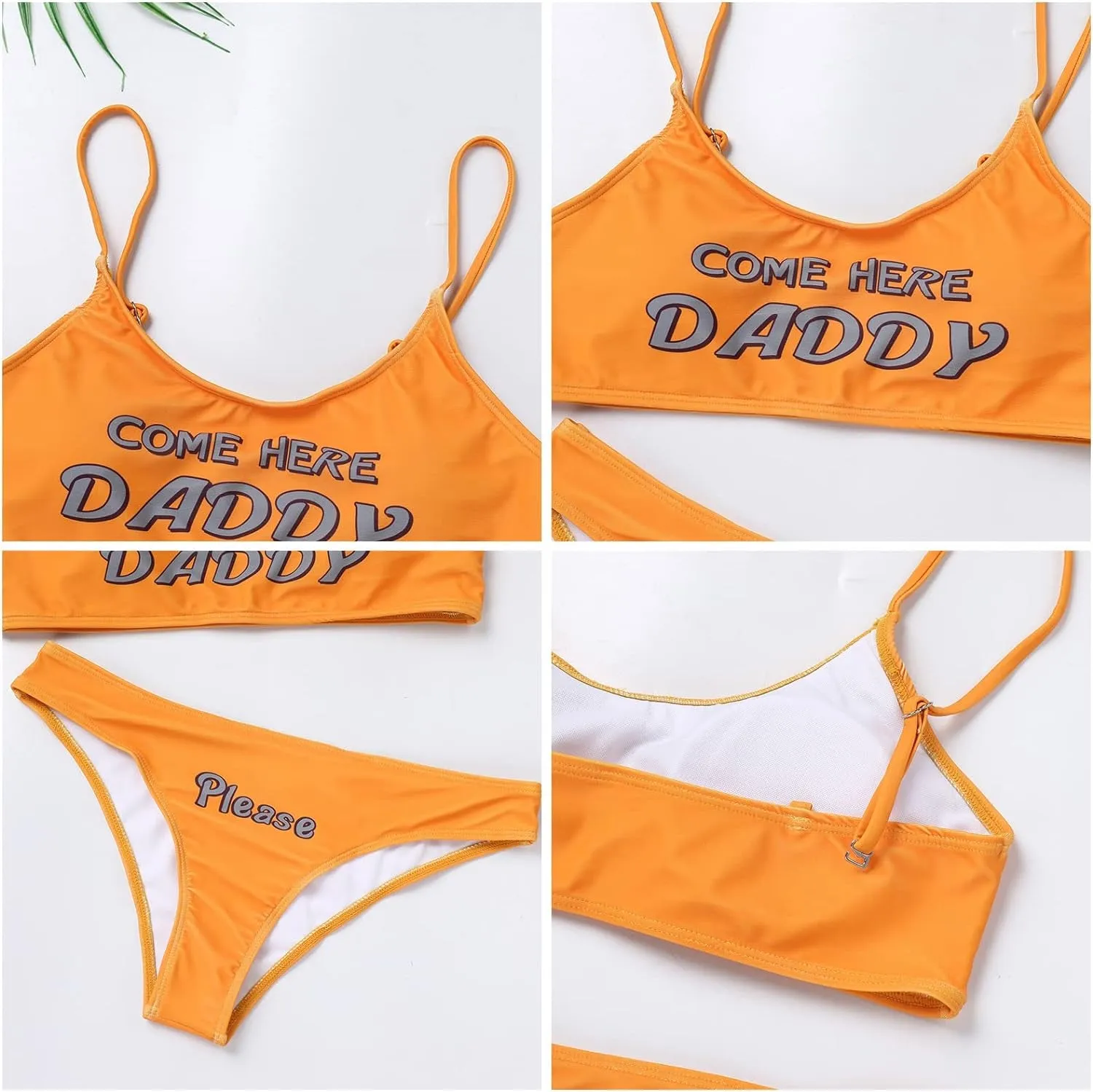 "Flirty 2-Piece 'Yes Daddy Please' Printed Bikini Set - Padded Bra Top & Panty for Ultimate Beach Confidence!"