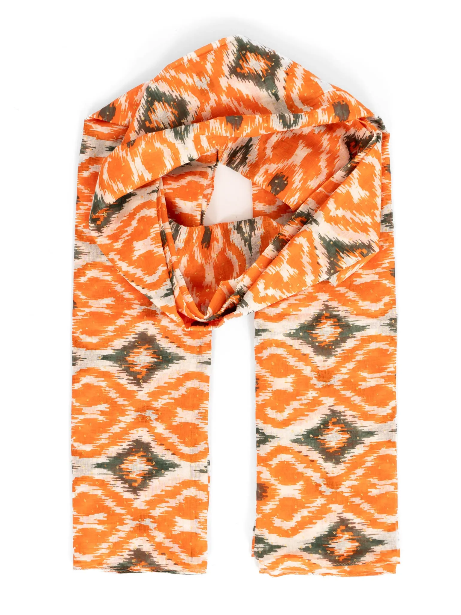 Rani Lightweight Scarf - Orange/Khaki, Aztec Print
