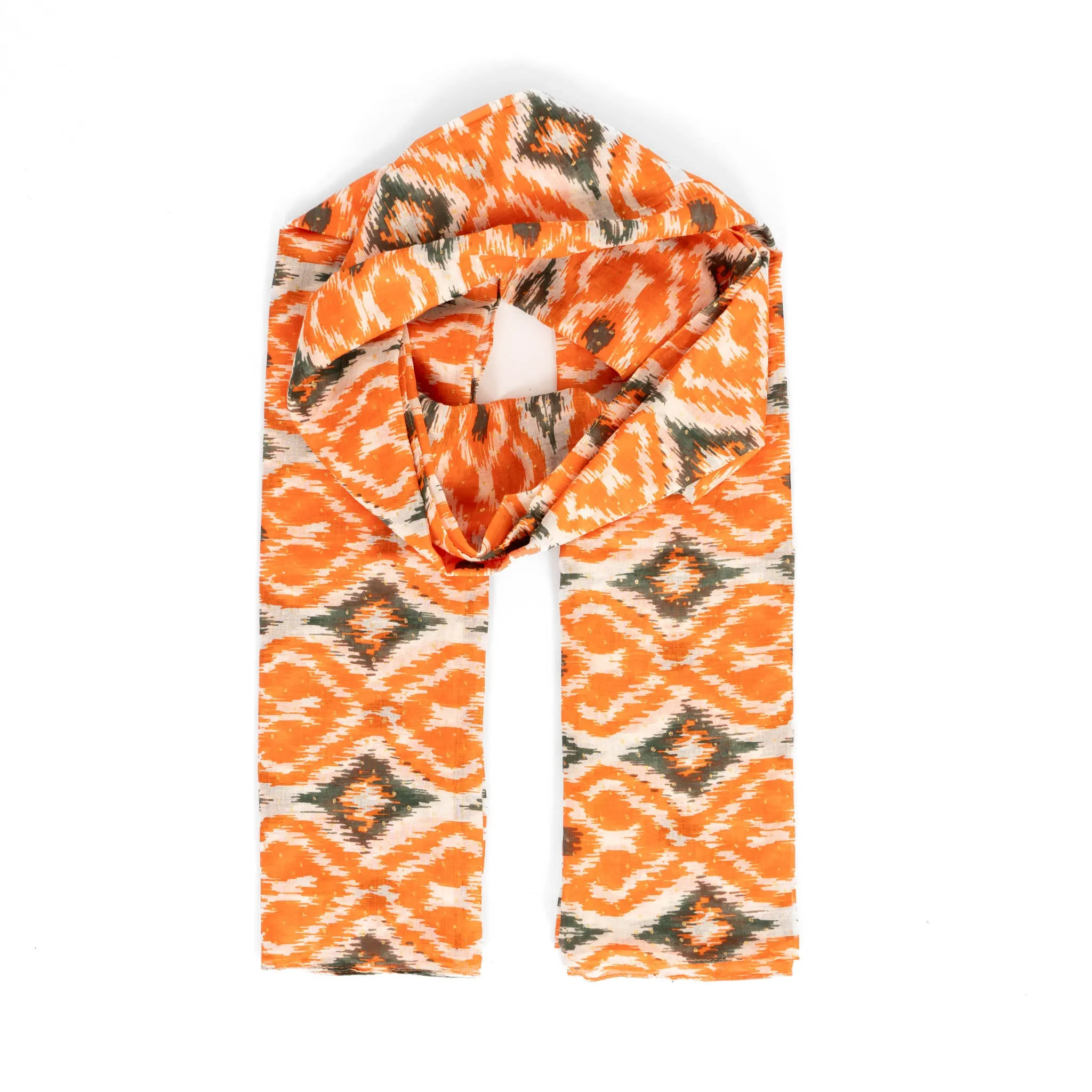 Rani Lightweight Scarf - Orange/Khaki, Aztec Print