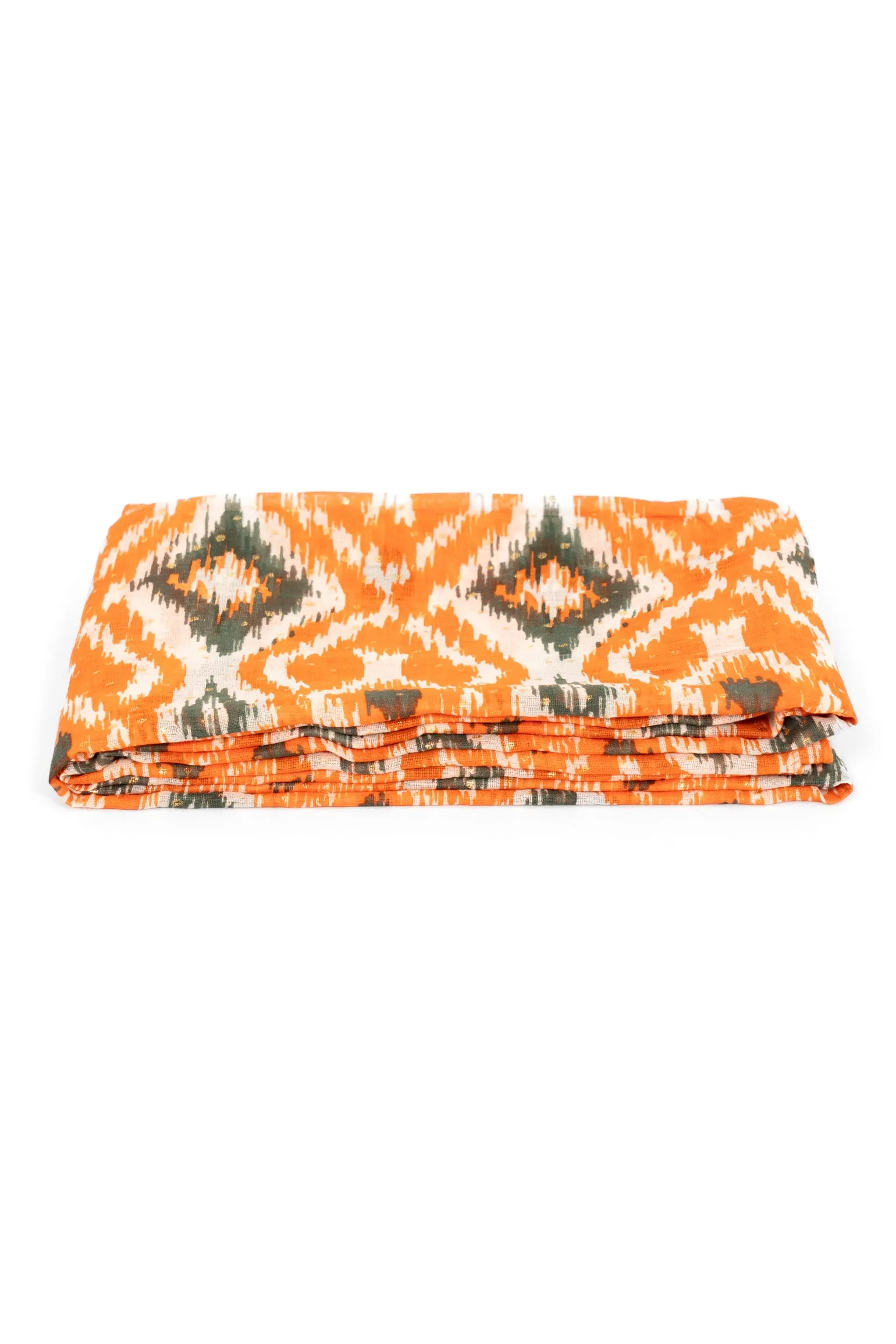 Rani Lightweight Scarf - Orange/Khaki, Aztec Print