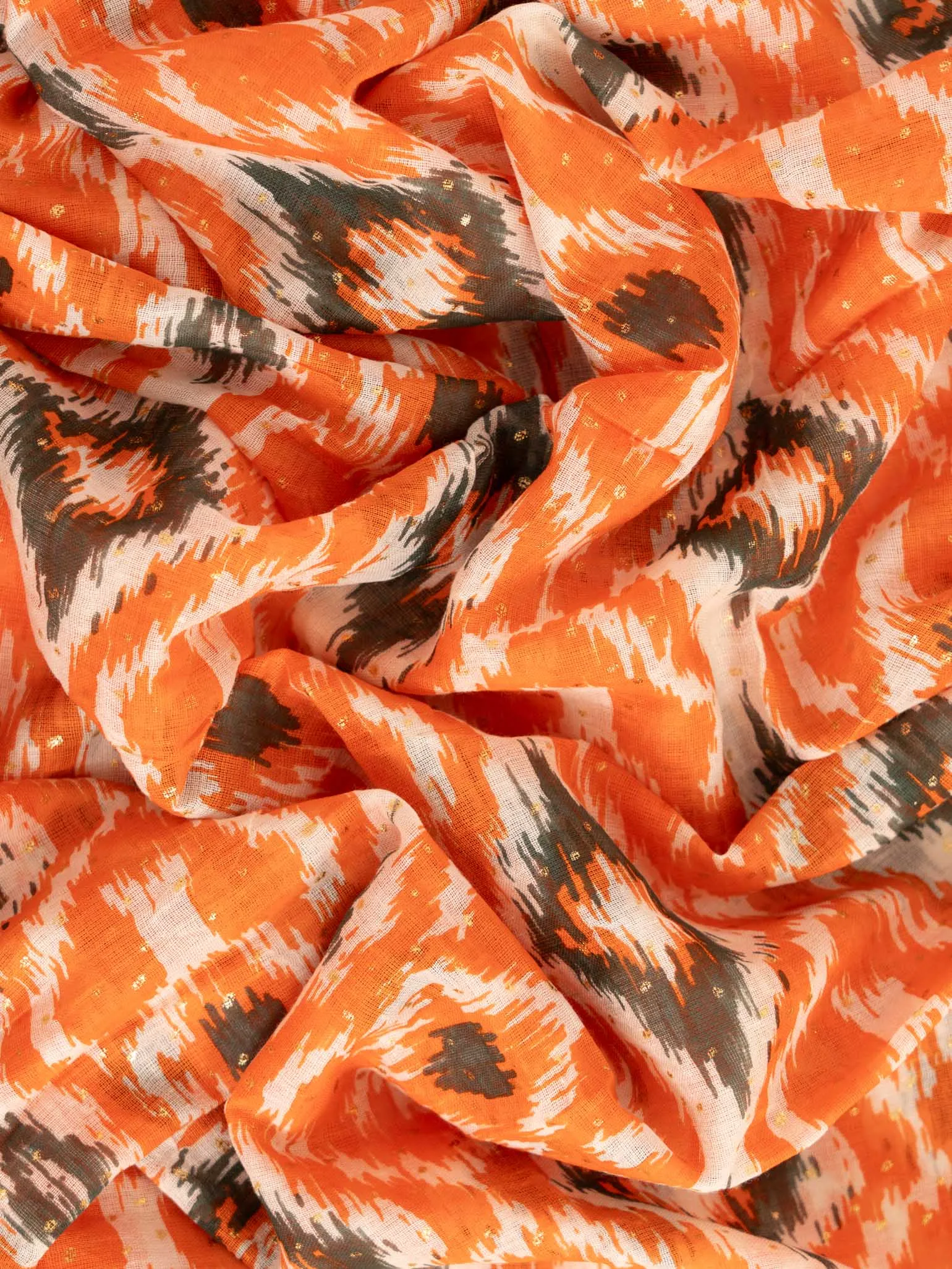 Rani Lightweight Scarf - Orange/Khaki, Aztec Print