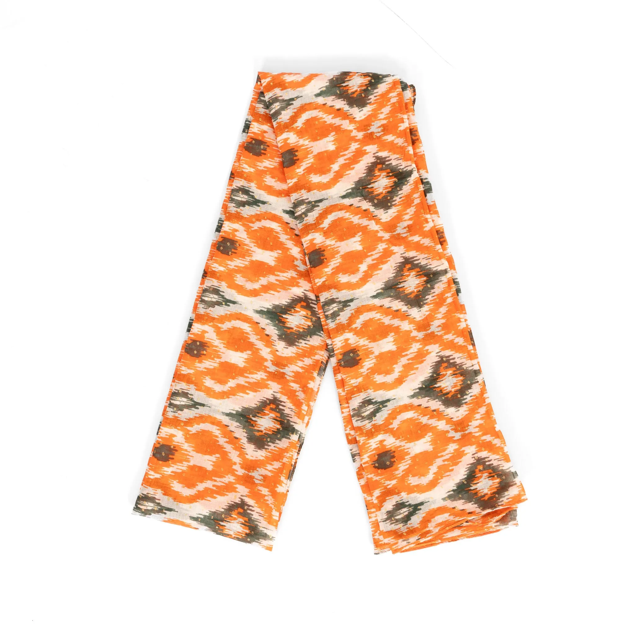 Rani Lightweight Scarf - Orange/Khaki, Aztec Print
