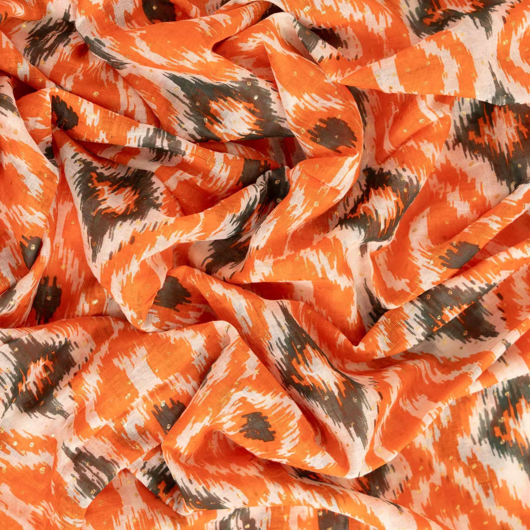 Rani Lightweight Scarf - Orange/Khaki, Aztec Print