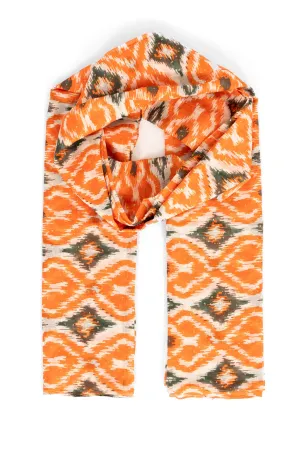 Rani Lightweight Scarf - Orange/Khaki, Aztec Print