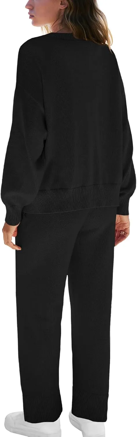 ReachMe Womens 2 Piece Lounge Sets Oversized Fall Outfits Cardigan Sweaters Wide Leg Pants Knit Matching Set Tracksuits
