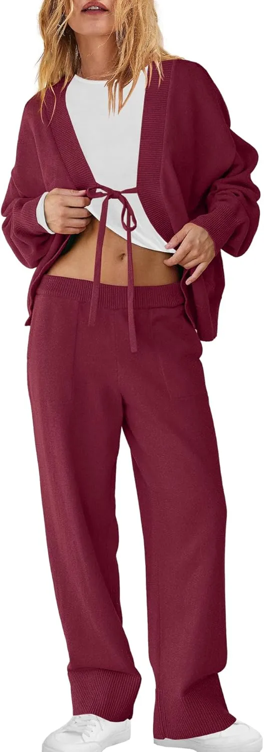 ReachMe Womens 2 Piece Lounge Sets Oversized Fall Outfits Cardigan Sweaters Wide Leg Pants Knit Matching Set Tracksuits
