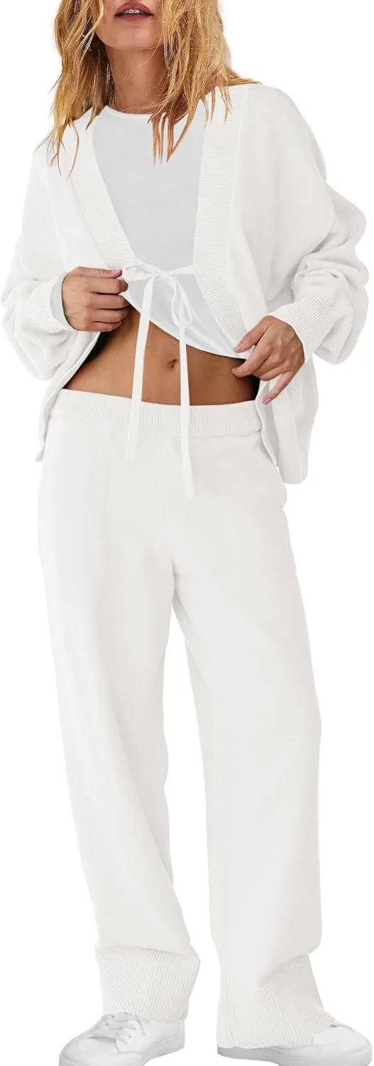ReachMe Womens 2 Piece Lounge Sets Oversized Fall Outfits Cardigan Sweaters Wide Leg Pants Knit Matching Set Tracksuits