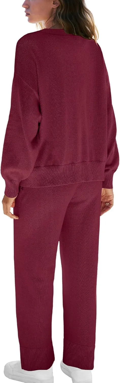 ReachMe Womens 2 Piece Lounge Sets Oversized Fall Outfits Cardigan Sweaters Wide Leg Pants Knit Matching Set Tracksuits
