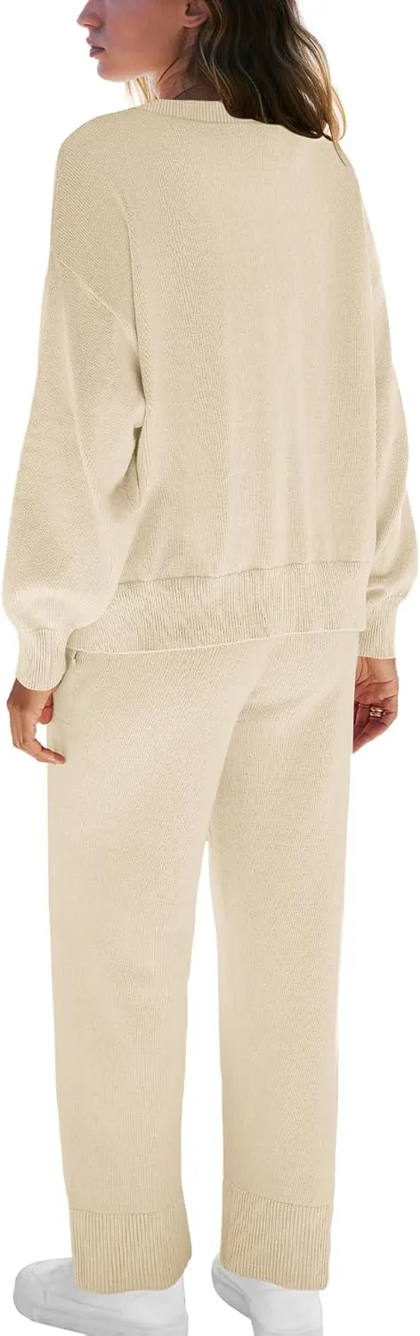 ReachMe Womens 2 Piece Lounge Sets Oversized Fall Outfits Cardigan Sweaters Wide Leg Pants Knit Matching Set Tracksuits