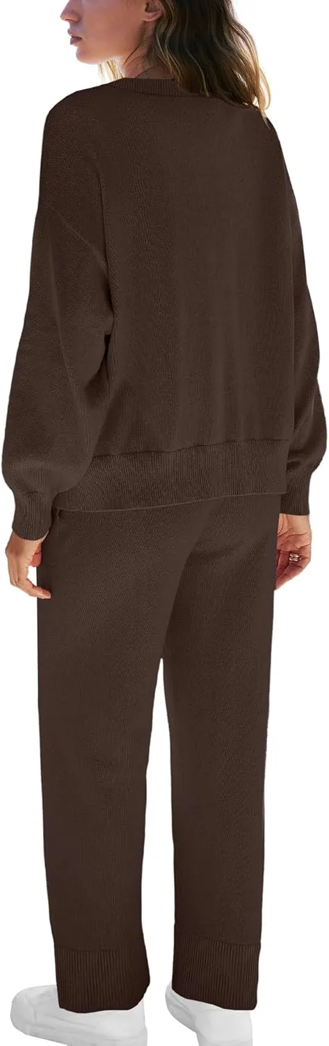 ReachMe Womens 2 Piece Lounge Sets Oversized Fall Outfits Cardigan Sweaters Wide Leg Pants Knit Matching Set Tracksuits