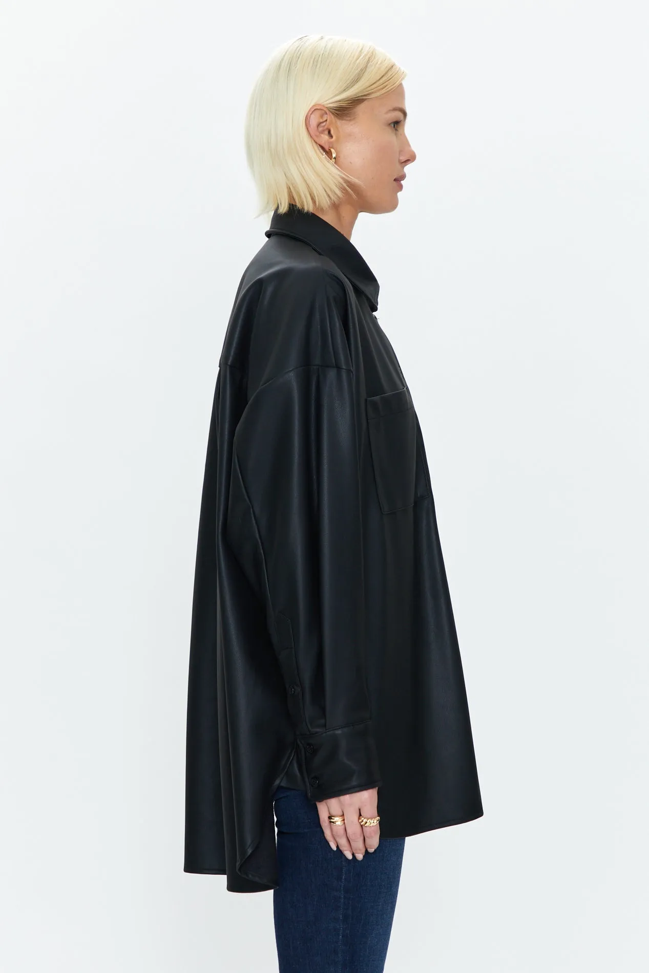 Rena Button Down Tunic Shirt - Slate Black