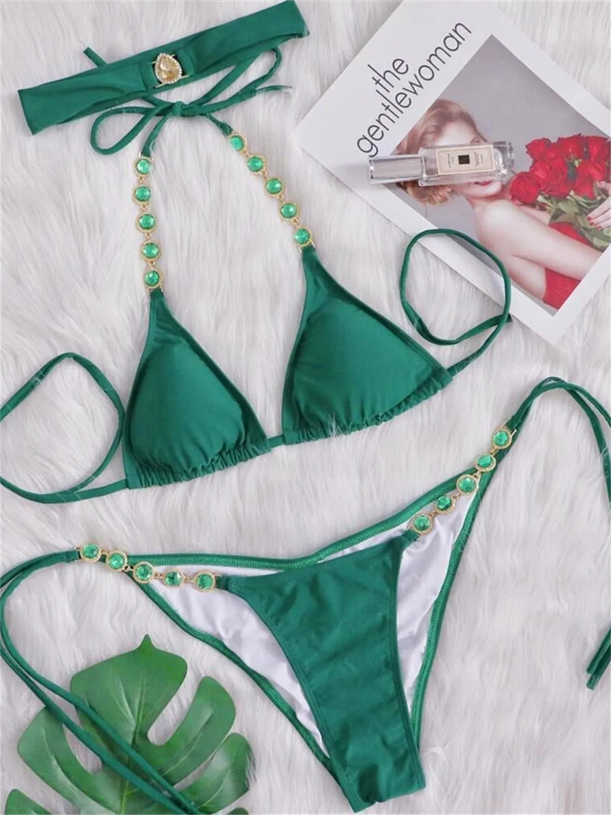 Rhinestones Bikini - Sexy Low Waist Swimwear with Wire-Free Support
