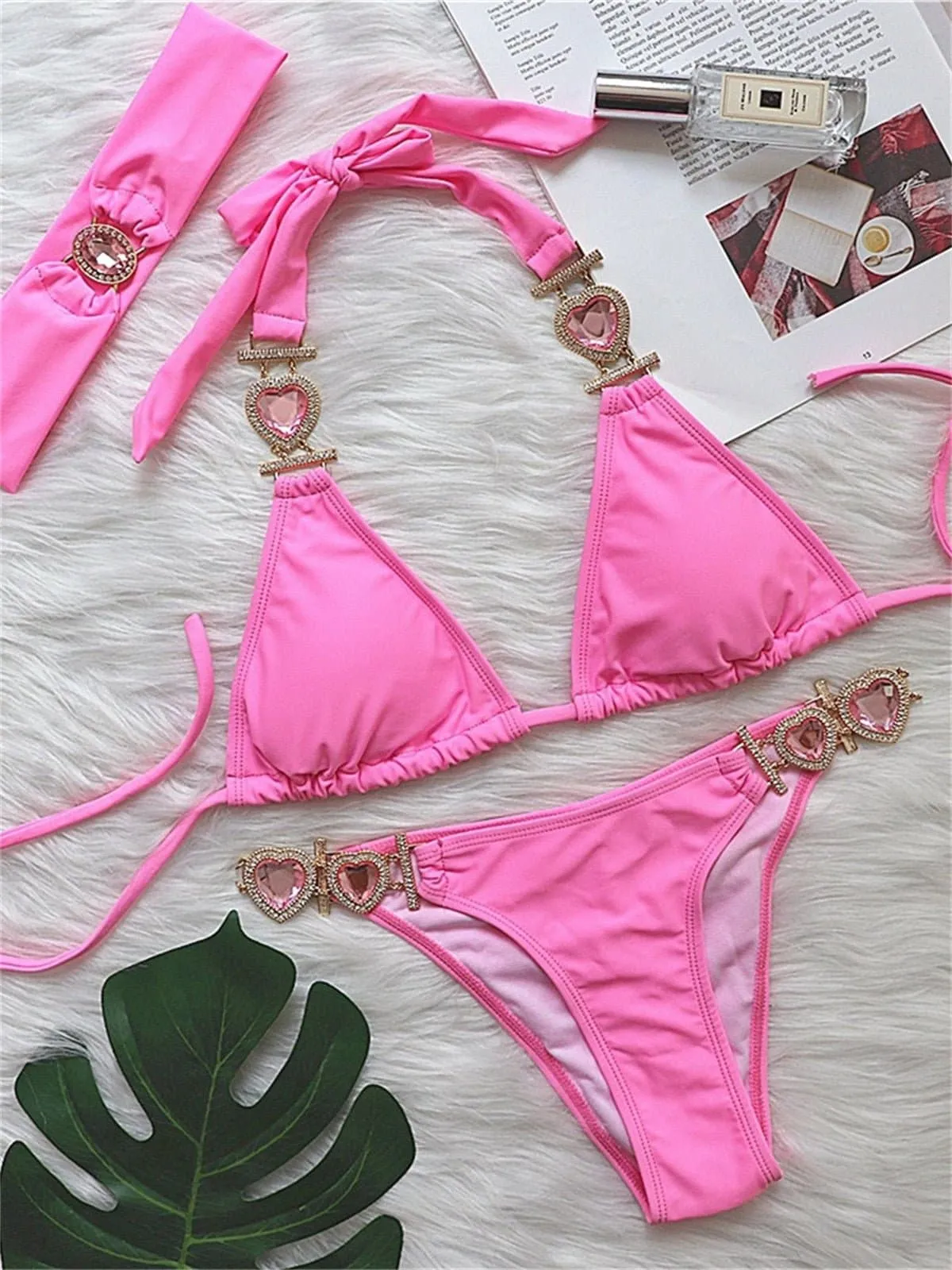 Rhinestones Bikini - Sexy Low Waist Swimwear with Wire-Free Support