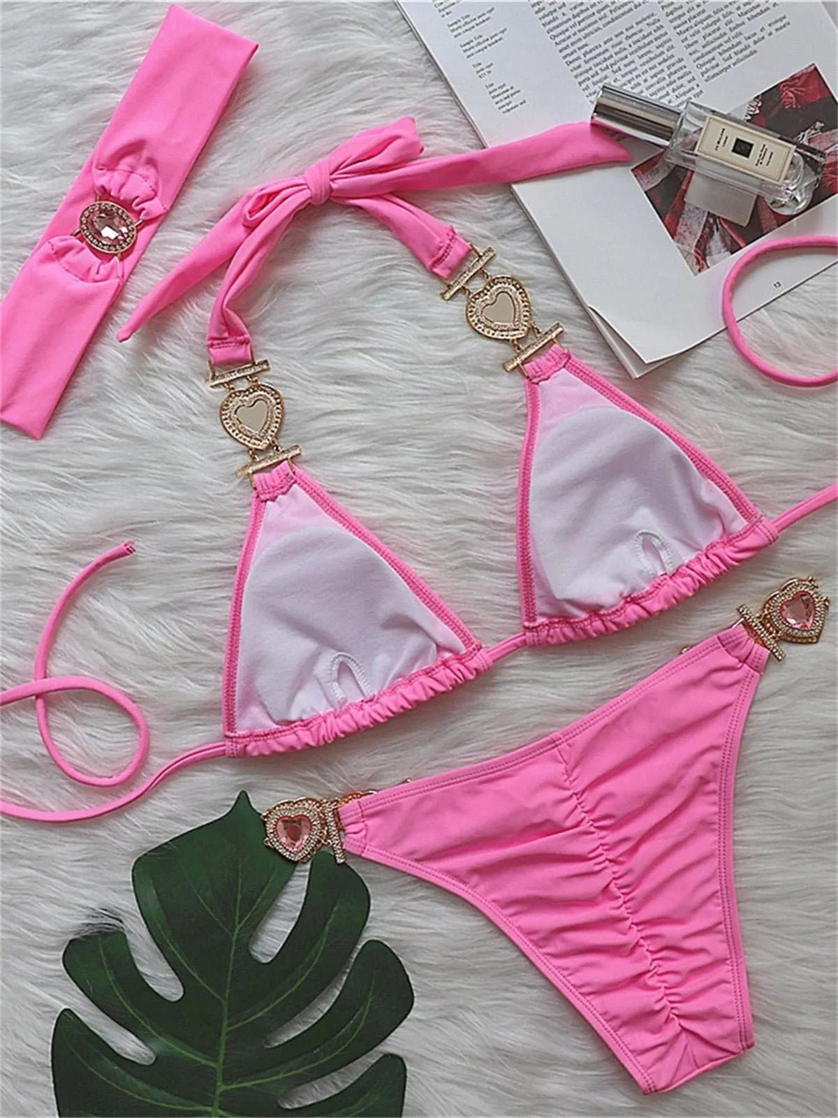 Rhinestones Bikini - Sexy Low Waist Swimwear with Wire-Free Support
