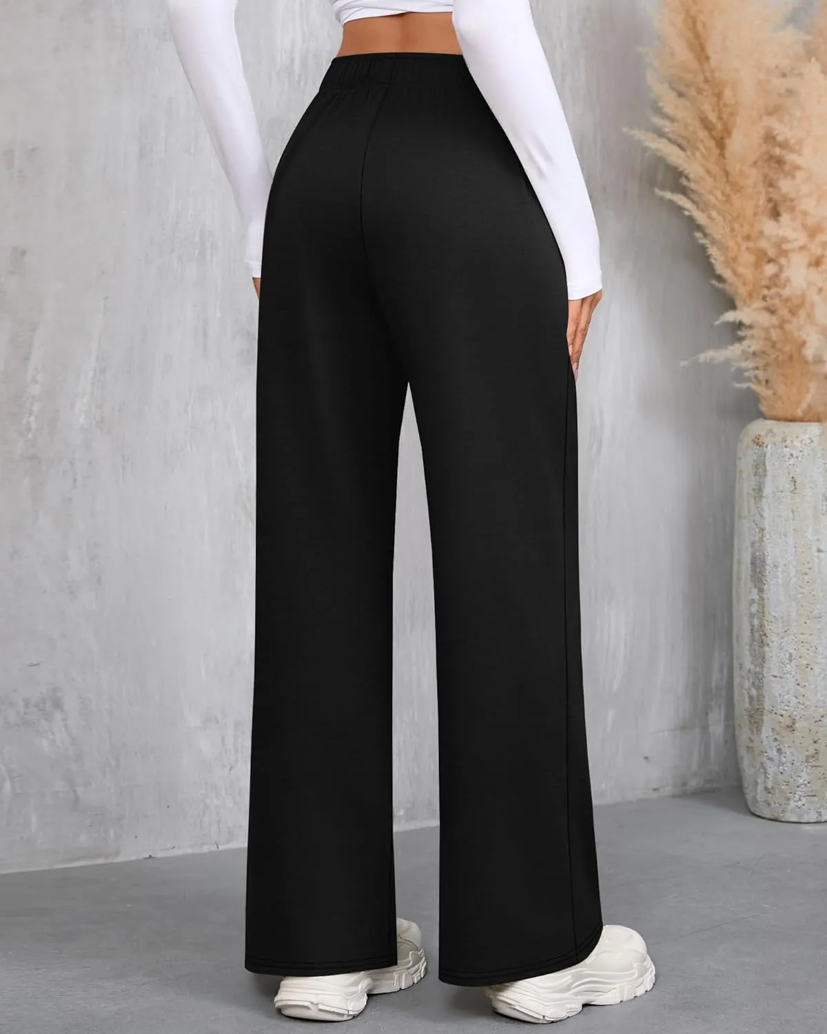 Riyiper 3 Pack Women Wide Leg Sweatpants Drawstring Straight Pants Elastic Waist Joggers Open Bottom Sweatpants with Pockets