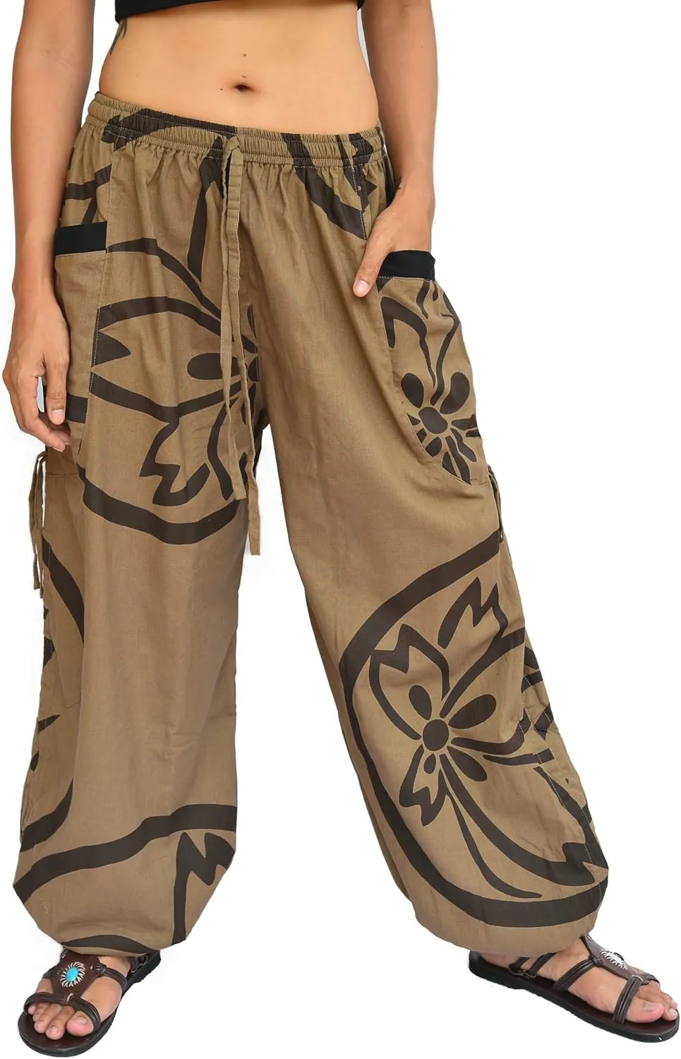 Sakoonee Yoga Lounge Pants Men Women Casual Baggy Trousers Adjustable Length 2 Pockets One Size, Elastic Waist