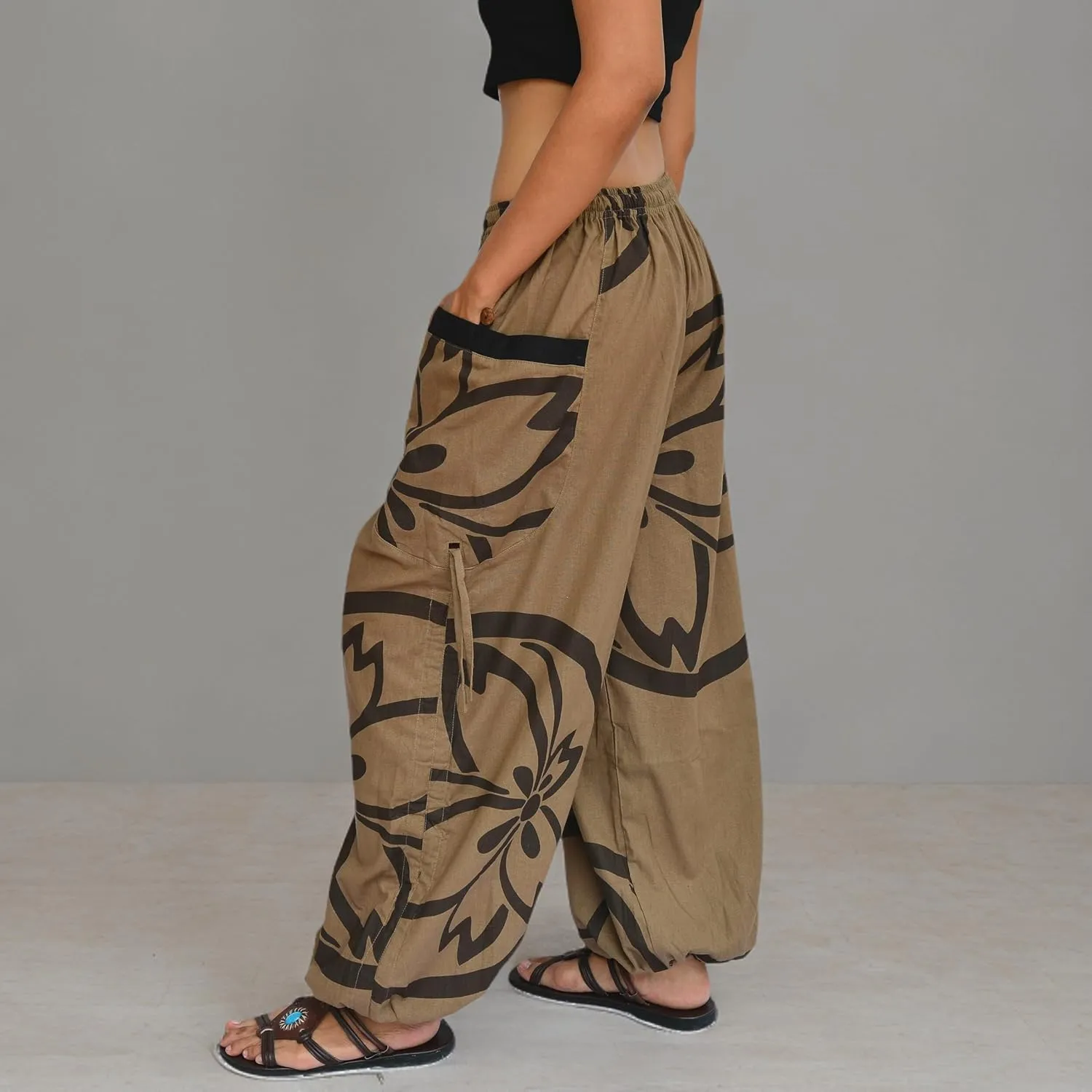 Sakoonee Yoga Lounge Pants Men Women Casual Baggy Trousers Adjustable Length 2 Pockets One Size, Elastic Waist
