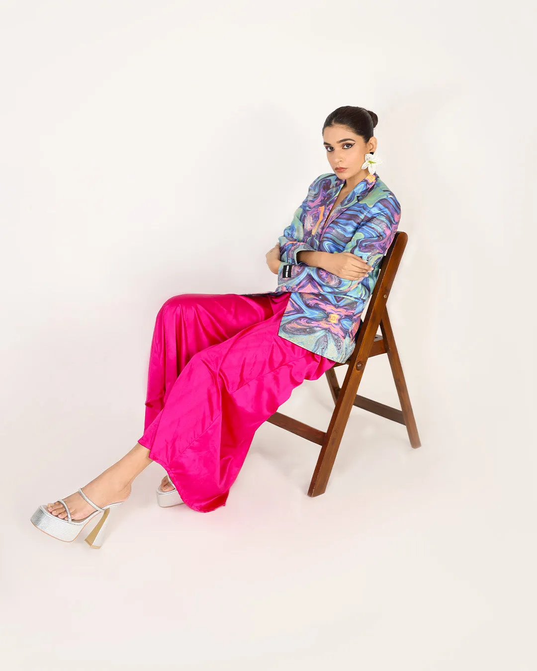 Samsara Holographic Silk Blazer And Skirt Set