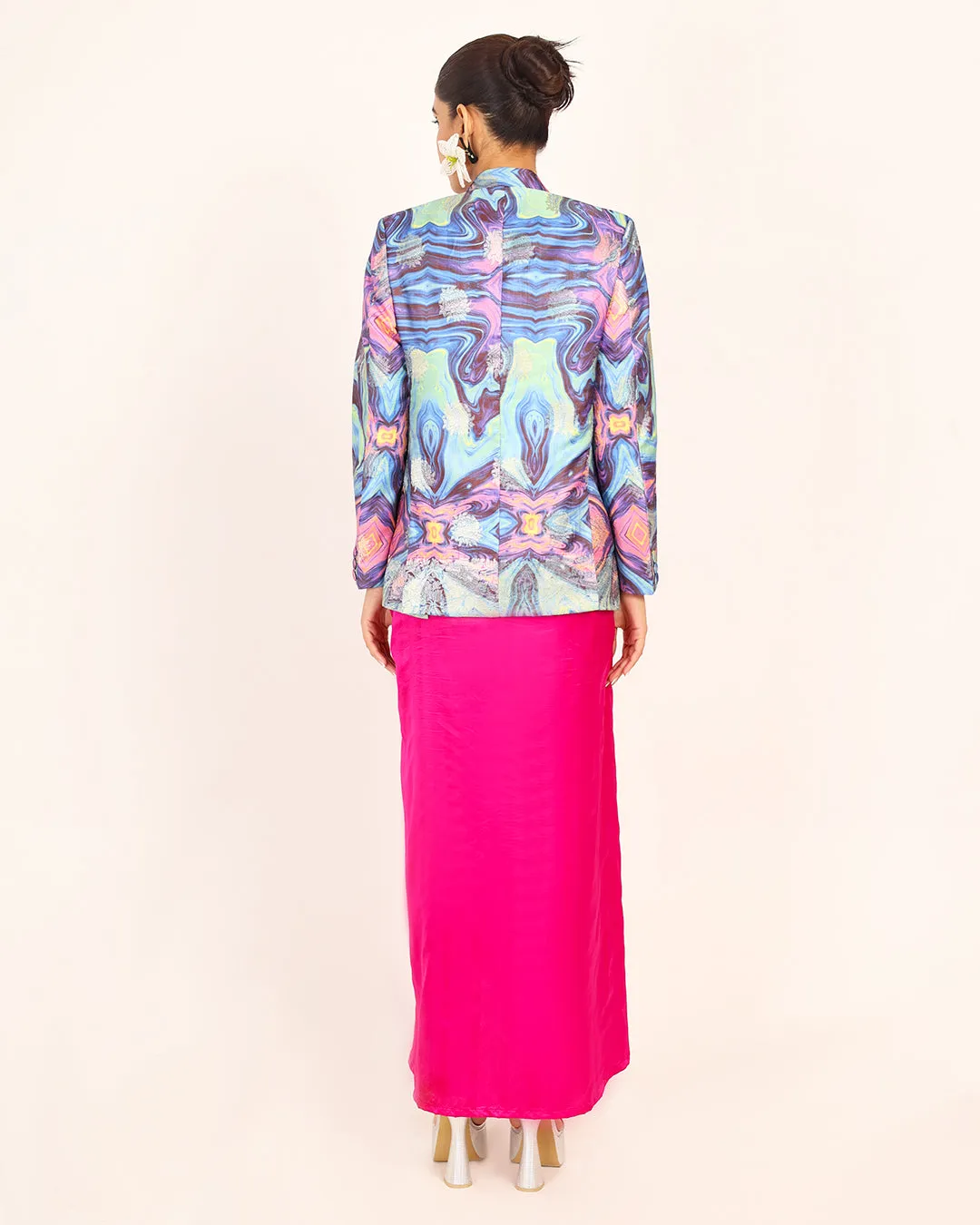 Samsara Holographic Silk Blazer And Skirt Set
