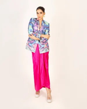 Samsara Holographic Silk Blazer And Skirt Set