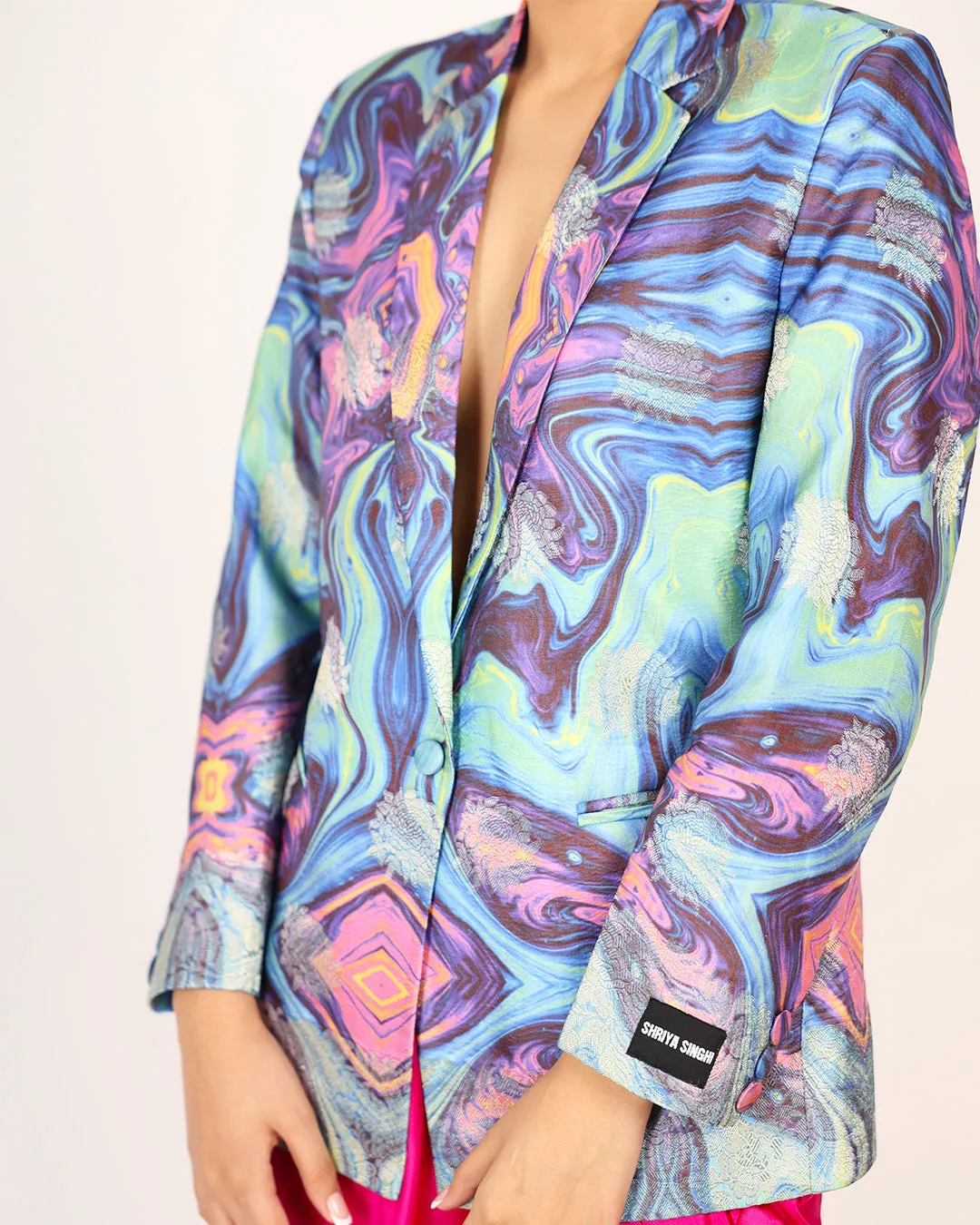 Samsara Holographic Silk Blazer And Skirt Set
